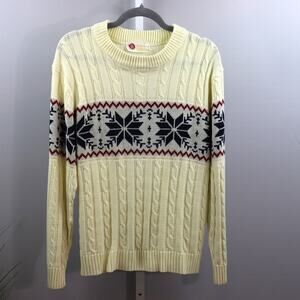 Vintage Kings Road Sears Snowflake Sweater‎ Cream Cable Knit Sz M